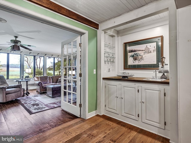1414 Little Ln, Seven Valleys, PA 17360 - interior space with beam ceiling, ceiling fan, hardwood / wood-style floors, and vanity