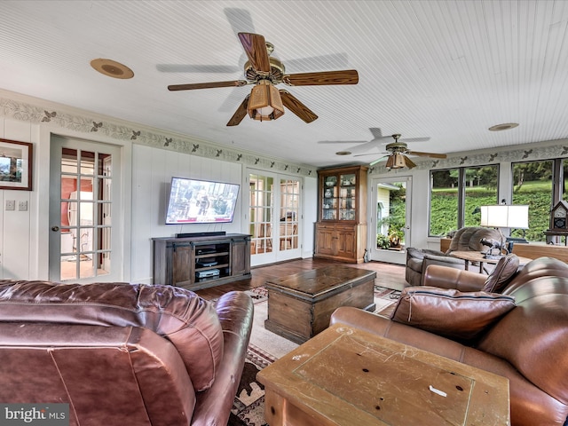 1414 Little Ln, Seven Valleys, PA 17360 - living area featuring french doors, ceiling fan, and wood finished floors