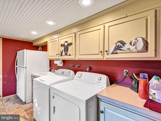 1414 Little Ln, Seven Valleys, PA 17360 - laundry room with a sink, wood ceiling, independent washer and dryer, recessed lighting, and cabinet space