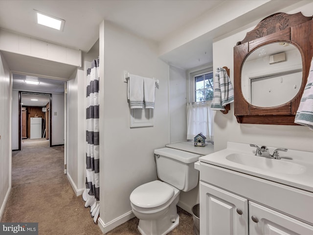 1414 Little Ln, Seven Valleys, PA 17360 - full bath with toilet, curtained shower, vanity, and baseboards