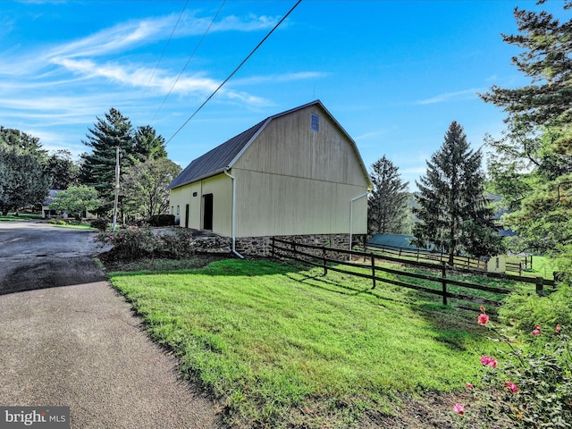 1414 Little Ln, Seven Valleys, PA 17360 - view of side of property with a gambrel roof, an outbuilding, a yard, fence, and a barn
