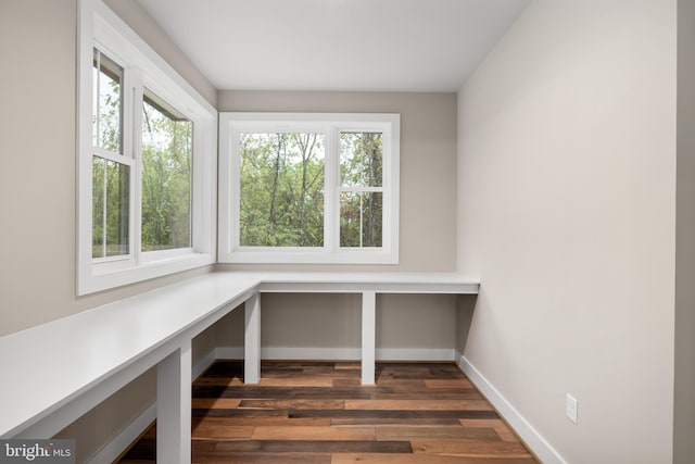 unfurnished office featuring dark hardwood / wood-style floors and a wealth of natural light