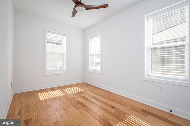 unfurnished room with light hardwood / wood-style floors and ceiling fan