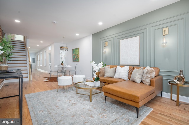 living room featuring light wood-type flooring