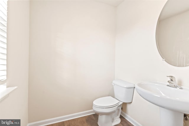 bathroom featuring wood-type flooring, sink, and toilet