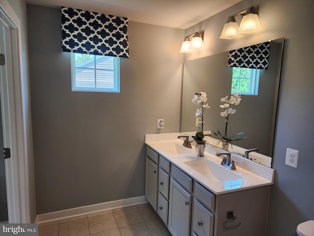 bathroom featuring vanity, tile patterned flooring, and toilet