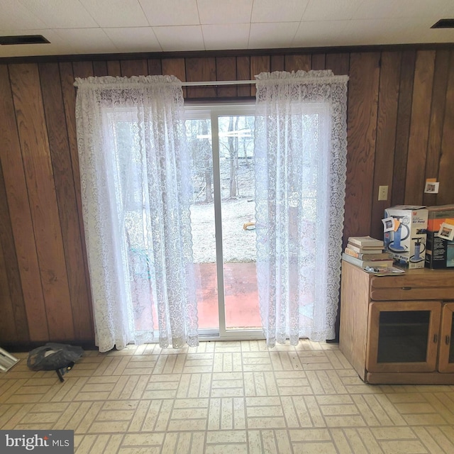 interior space with wood walls