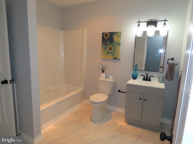 full bathroom with vanity, toilet, and shower / bathing tub combination