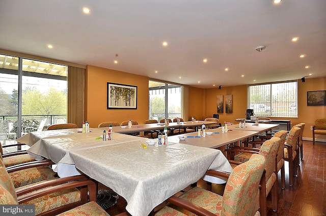 dining area with dark hardwood / wood-style flooring