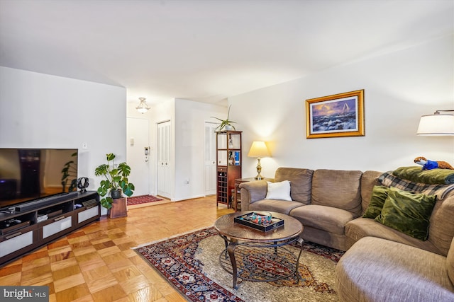 living room with light parquet flooring