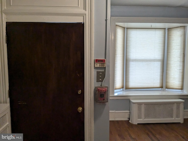 interior space featuring hardwood / wood-style floors and radiator heating unit