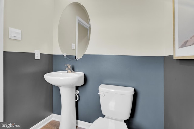 bathroom with wood-type flooring and toilet