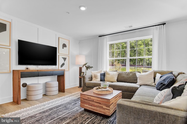 living room featuring light hardwood / wood-style flooring