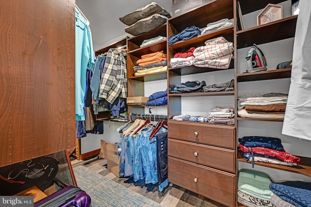 spacious closet featuring light hardwood / wood-style flooring