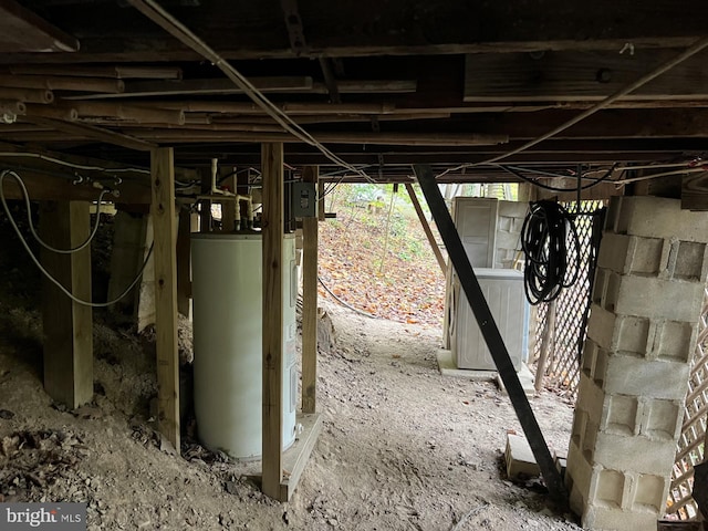 basement featuring water heater