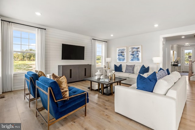 living room featuring light wood-type flooring