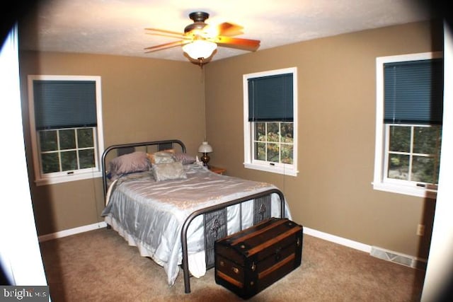 bedroom with carpet floors and ceiling fan