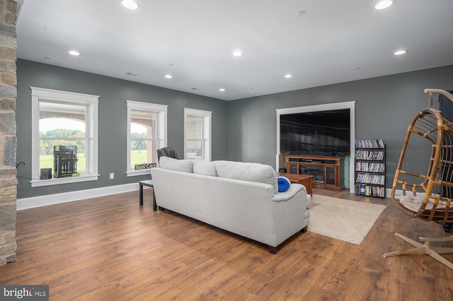 living room with hardwood / wood-style flooring