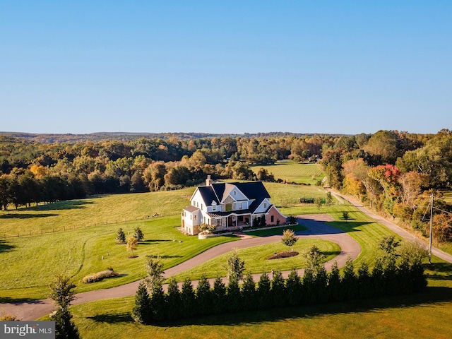 drone / aerial view with a rural view