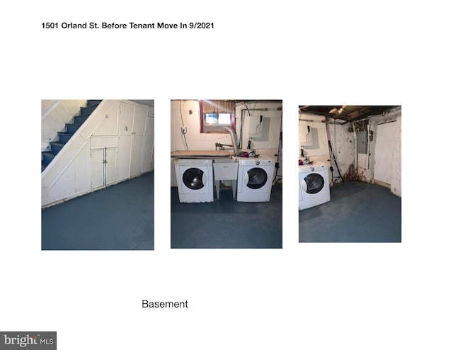 washroom featuring washer and clothes dryer and electric panel