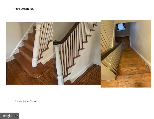 stairs with hardwood / wood-style flooring