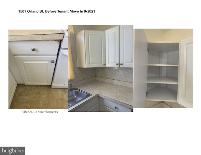 kitchen with decorative backsplash, sink, and white cabinets