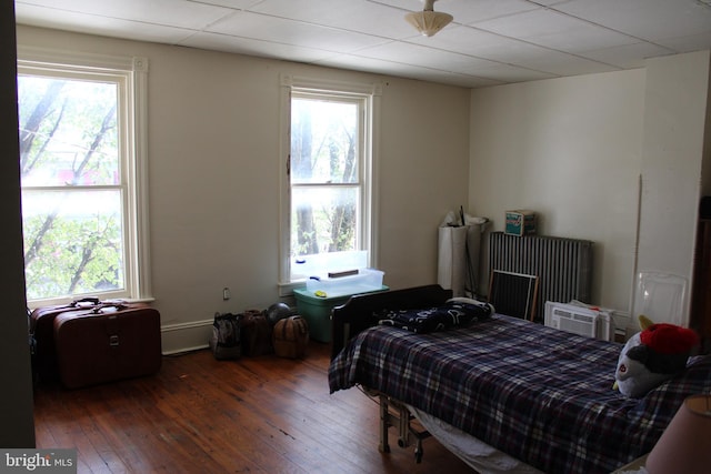 bedroom featuring multiple windows and dark hardwood / wood-style flooring