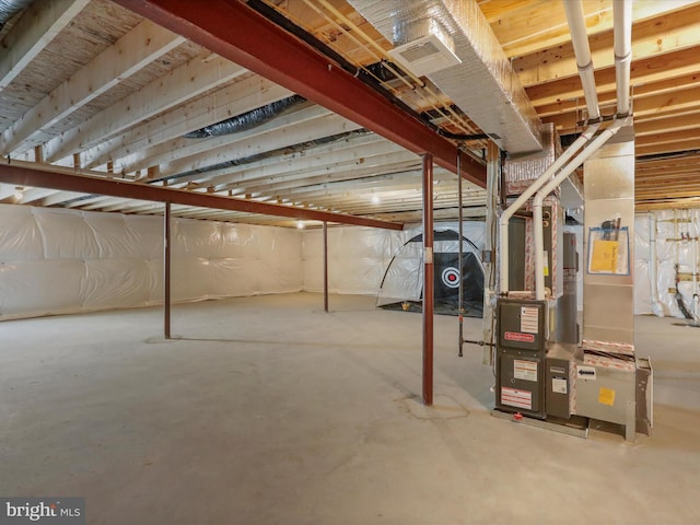 basement with heating unit