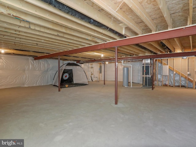 basement featuring gas water heater