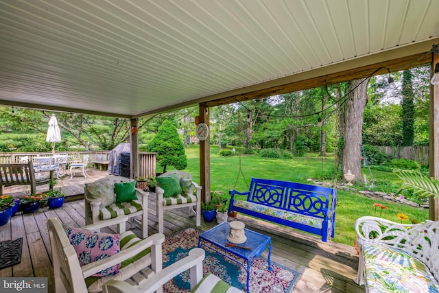 view of patio / terrace with an outdoor hangout area and a deck