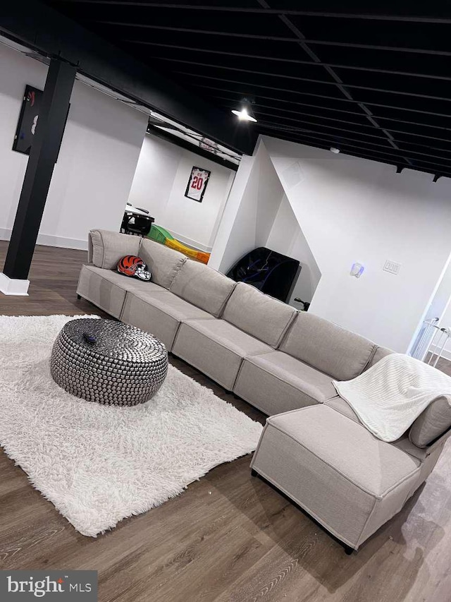 living room with dark wood-type flooring