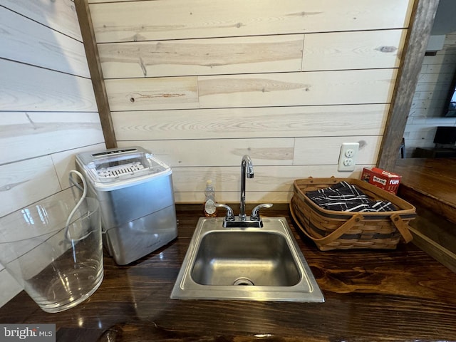 interior details with wood walls and sink