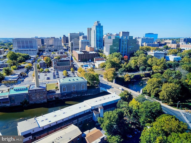aerial view with a water view and a city view