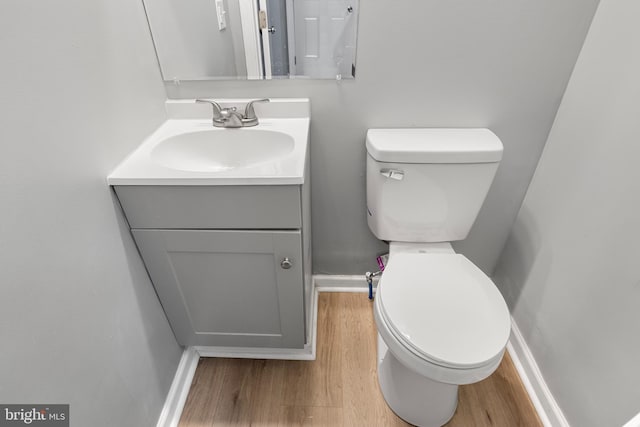 bathroom featuring vanity, hardwood / wood-style flooring, and toilet