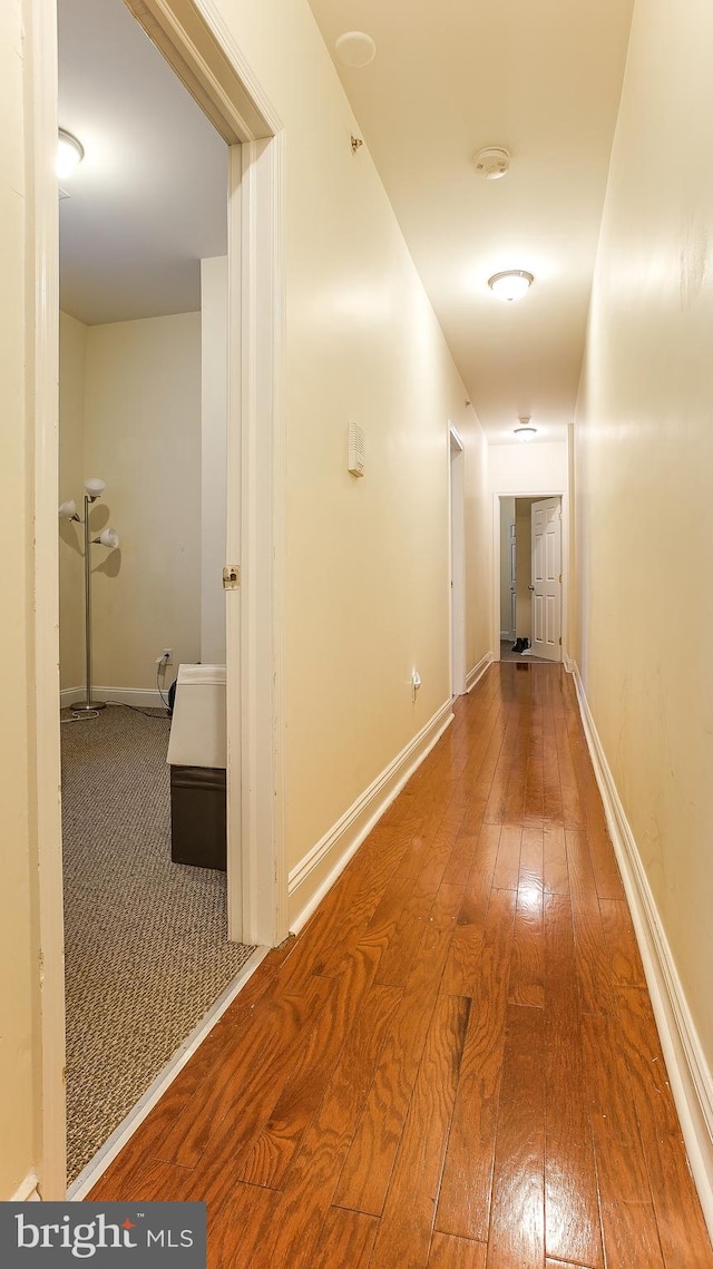 hall with hardwood / wood-style flooring