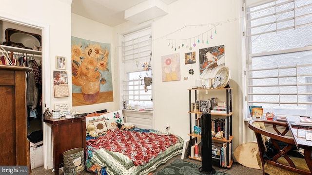 carpeted bedroom with a closet