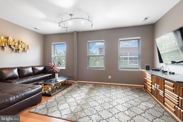 living room with light wood-type flooring