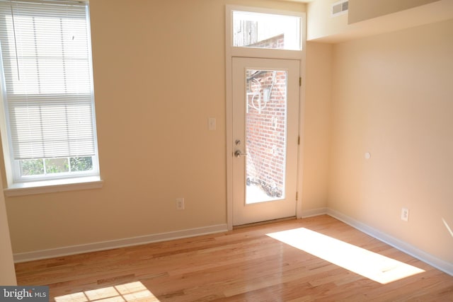 doorway with light hardwood / wood-style flooring and plenty of natural light