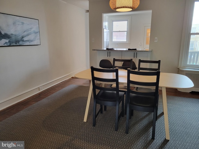 dining room with dark wood-type flooring