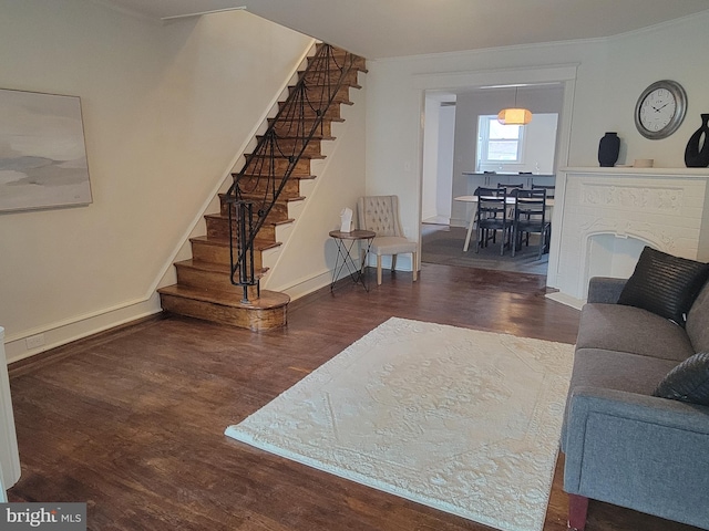 living room featuring dark hardwood / wood-style flooring