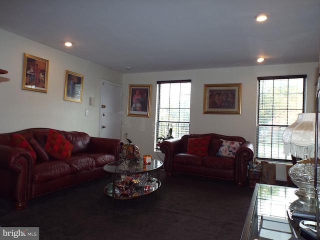 living room with recessed lighting