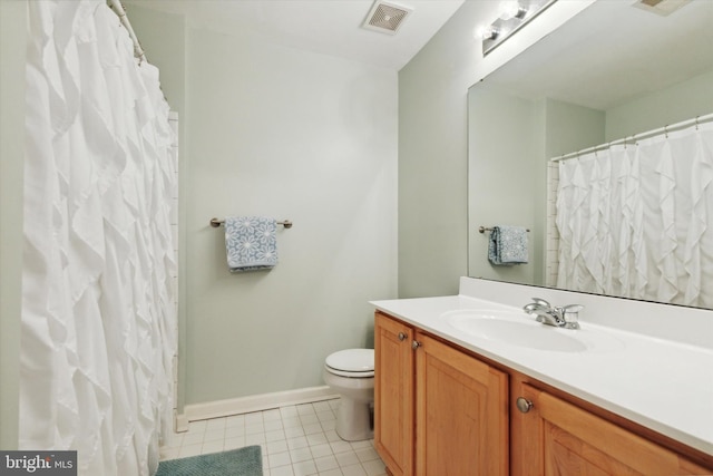 bathroom featuring tile patterned flooring, vanity, and toilet