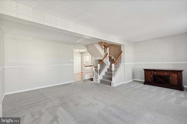 basement featuring carpet flooring