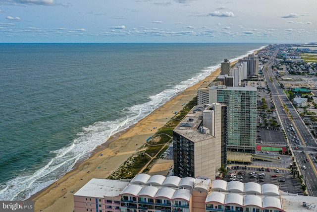 aerial view with a view of the beach and a water view