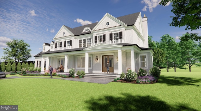 view of front of property featuring a porch and a front yard