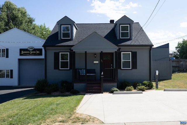 view of front of house featuring a porch and a front lawn