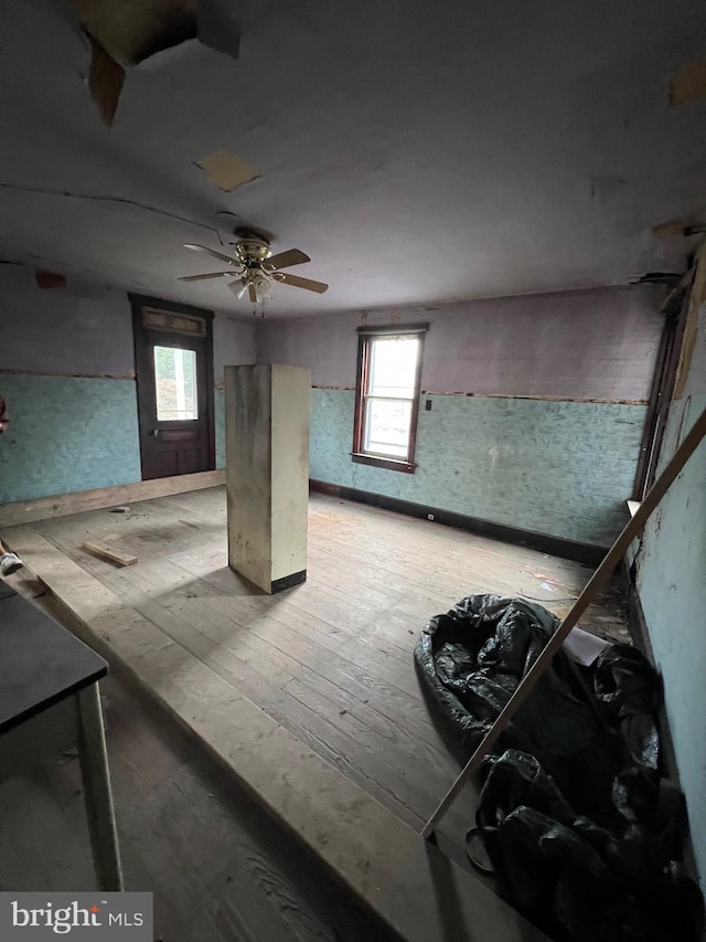 interior space featuring ceiling fan and light hardwood / wood-style flooring