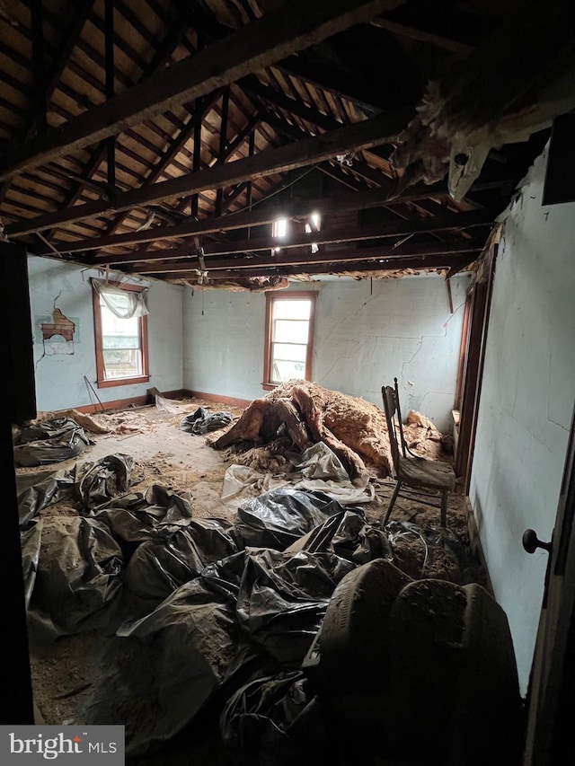 miscellaneous room with a healthy amount of sunlight and lofted ceiling