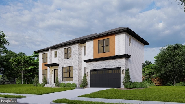 view of front facade featuring a garage and a front lawn