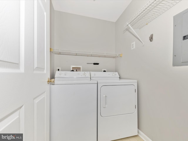 washroom featuring washer and dryer and electric panel